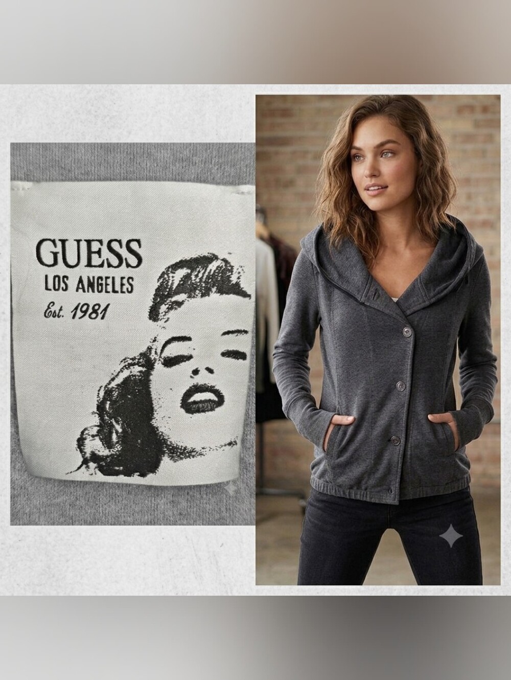Vintage Guess Limited Edition Merlin Monroe   Gray  Sweater Ptp16"